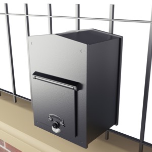 Rear view of a cast aluminium mailbox