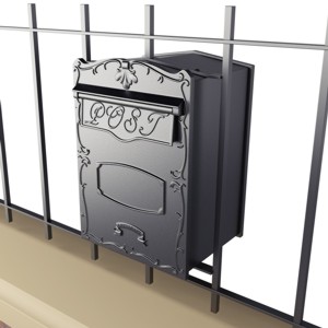 Aluminium mailbox fitted to railings